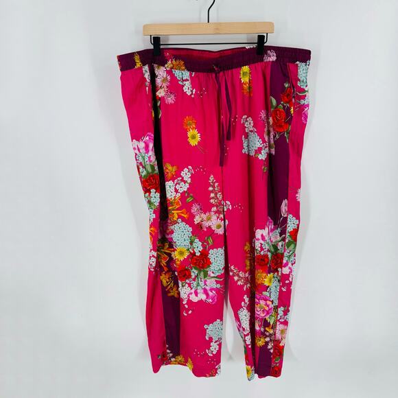 Johnny Was Silk Blend Floral Pajama Pants Size 3X Hot Pink Boho Luxe - Picture 7 of 7